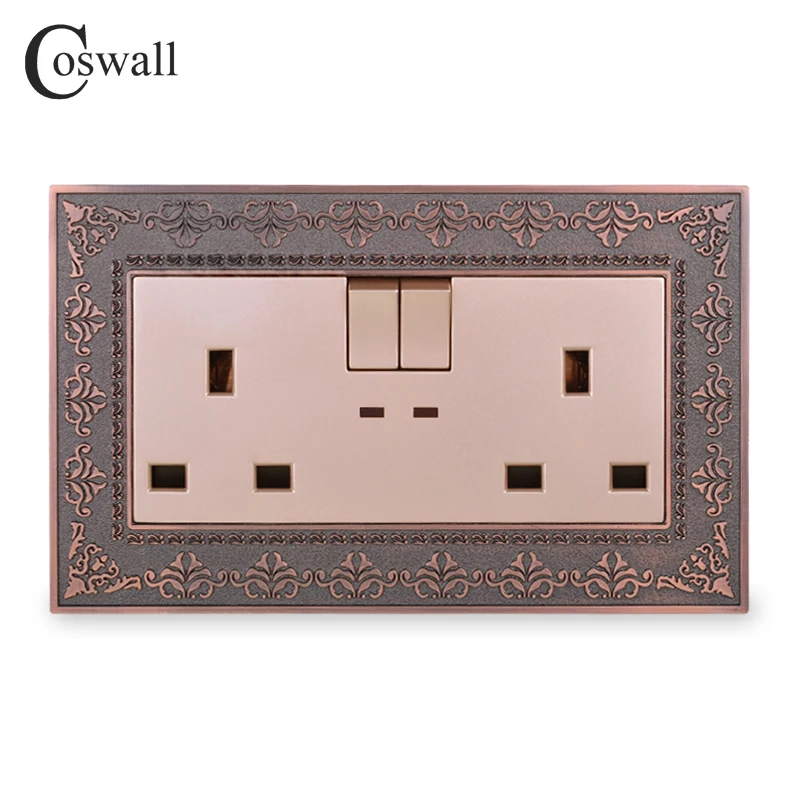 Coswall 2 банды 13A переключаемая розетка британского стандарта с неоновым тиснением