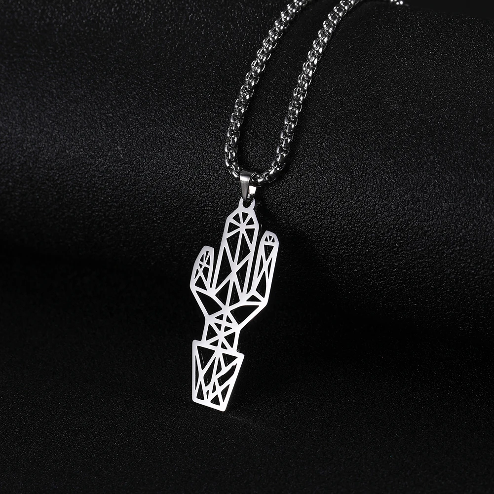Skyrim Stainless Steel Cutout Cactus Pendant Necklace Simple Statement Long Box Chain Necklaces Jewelry Gift for Women Men | Украшения и