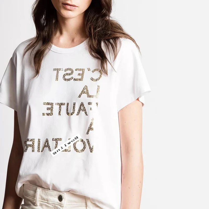 

women's Rowling - neutral alphabet printed T-shirt, bohemian short sleeve T-shirt, retro fashion casual wear, 2021 creative top