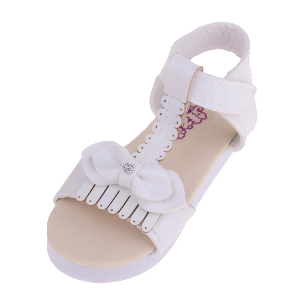 

White PU Leather Shoes Bowknot Sandals for 1/3 Girl Doll Clothing Accessory