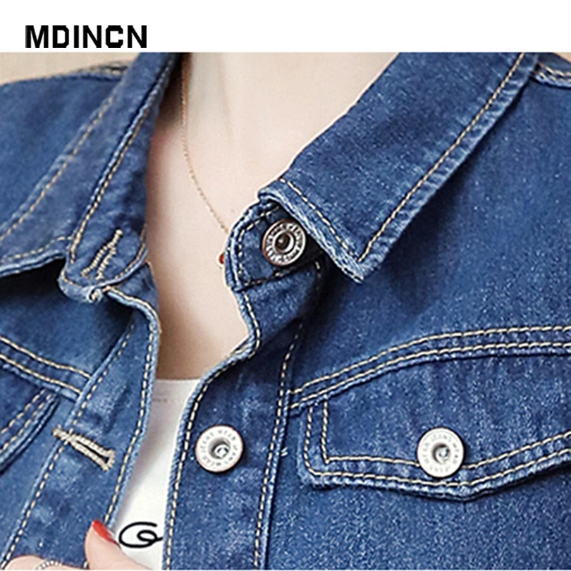 MDINCN джинсовая куртка с вышивкой тонкая весенняя длинная рваная для женщин