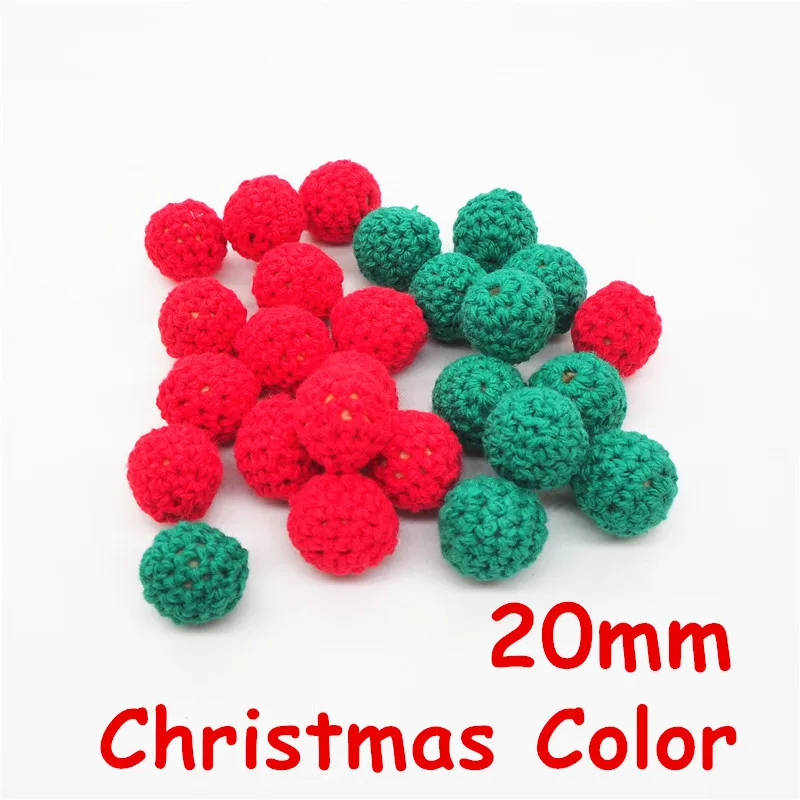 Christmas Chenkai 50 шт. 16 мм 20 мм Круглый Вязание Хлопок крючком деревянные бусины шарики для DIY украшения для прорезания зубов ожерелье игрушка - Цвет: Christmas