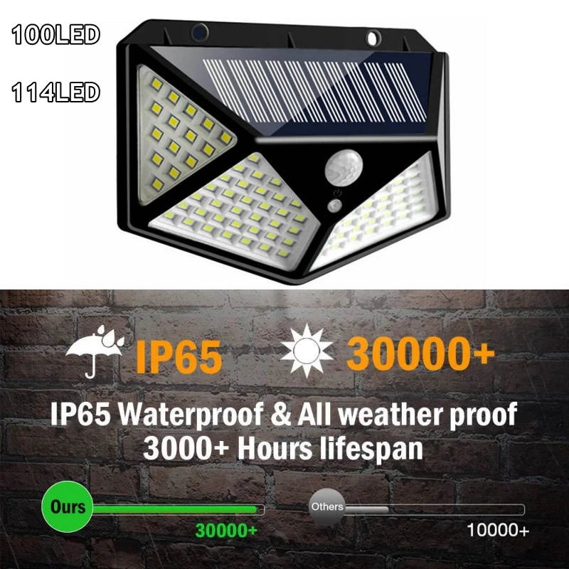 

110 LED 114 Led Solar Light Outdoor Solar Wall Lamp LED Bulb IP65 PIR Motion Sensor