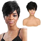 Причудливые Женские синтетические Короткие парики, черные натуральные волосы, термостойкие волосы, парик для чернокожих женщин