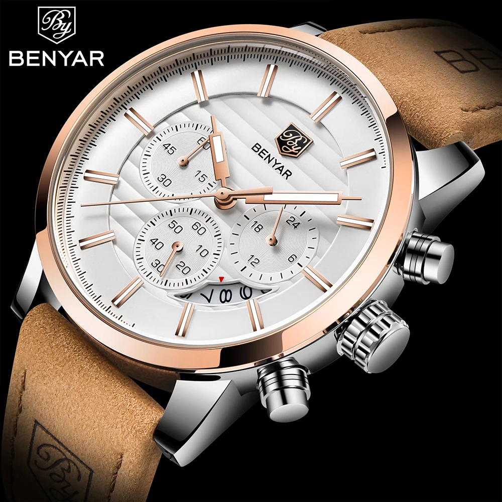 

BENYAR Reloj Hombre Fashion Chronograph Sport Mens Watches Top Brand Luxury Business Quartz Wristwatch Clock Relogio Masculino