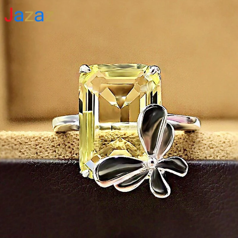 

Jazaz 100% 925 Sterling Silver Butterfly Rings Women Spark Topaz Aquamarine Zircon Wedding Engaement Party Fine Jewelry B0336