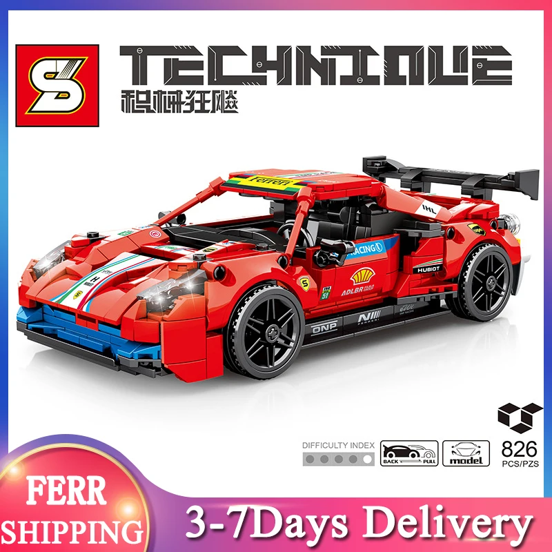 

2021 г., всемирно известная игрушка 488 GTE, спортивный автомобиль, Детская сборка, 826 деталей, строительные блоки, Игрушки для раннего развития, а...