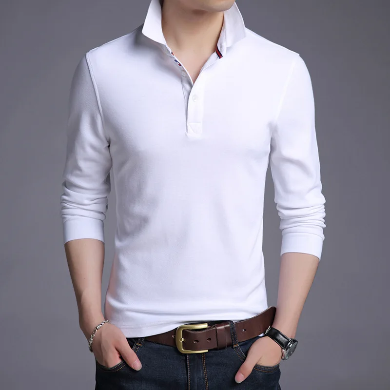Рубашка поло мужская с длинным рукавом хлопок Повседневная приталенная