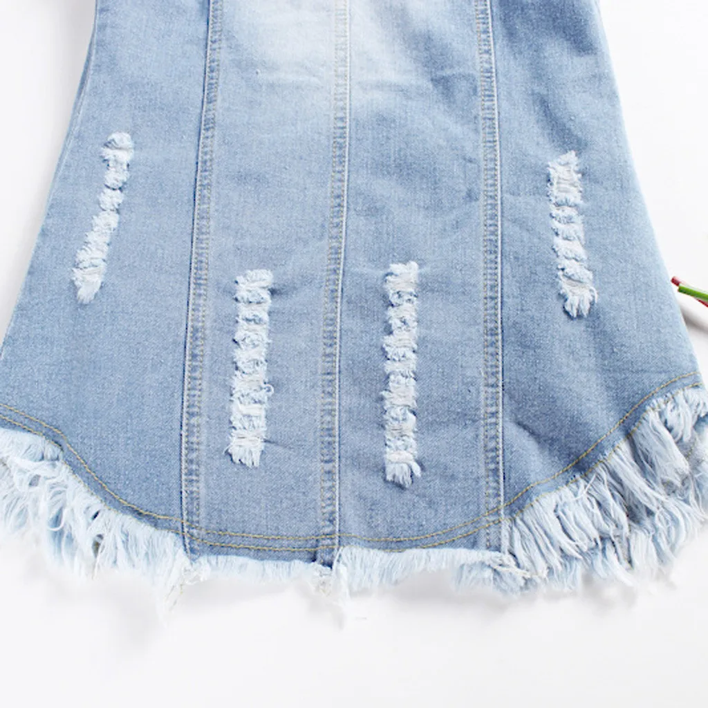 Рваные Джинсы бойфренда без рукавов жилет размера плюс синий джинсовый для