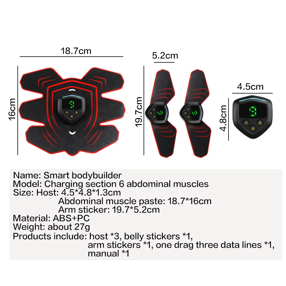 

USB Rechargeable Electric Abdominal Muscle Stimulator Slimming Massage Abdomen Trainer EMS Exercise LCD Body Training Gear
