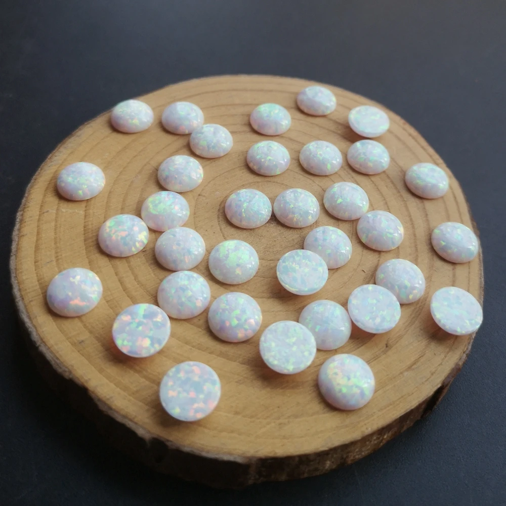 100 шт./лот 8 мм синтетический круглый кабошон Опал Камень Круглый Белый огненный