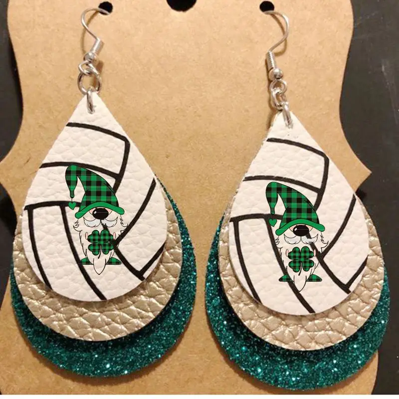 

St Patricks Day Gnomes With Volleyball Earrings Faux Leather