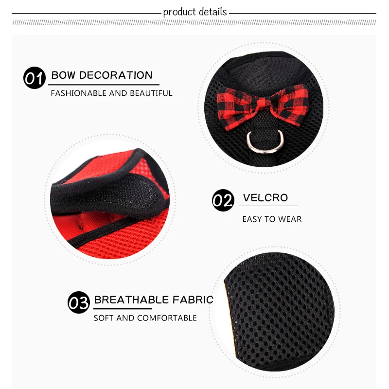 Шлейка и поводок для домашних животных дышащая сетчатая шлейка с бантом защитный