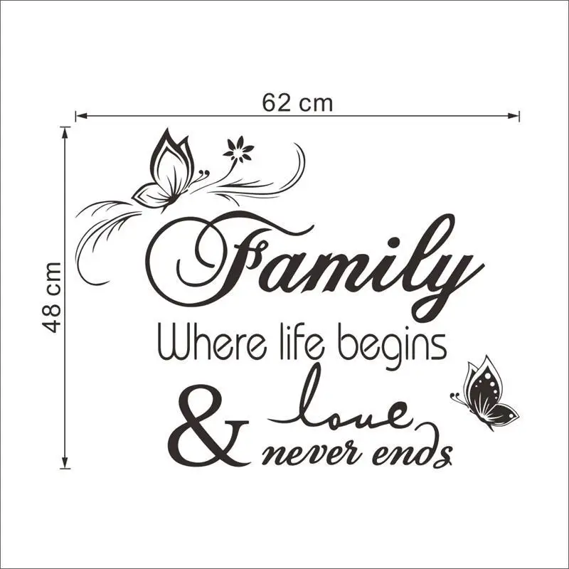 

8348 2 Family where life begins wall stickers butterflies vinyl wall stickers home decoration waterproofing wall sticker