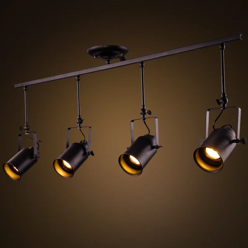 Ретро Led Крытый трек светильник черный металлический рельсовый с регулируемым