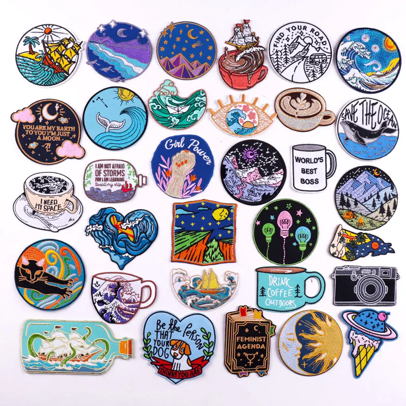 Нашивка горы приключения аппликация с волнами патчи вышивкой утюгом на одежде