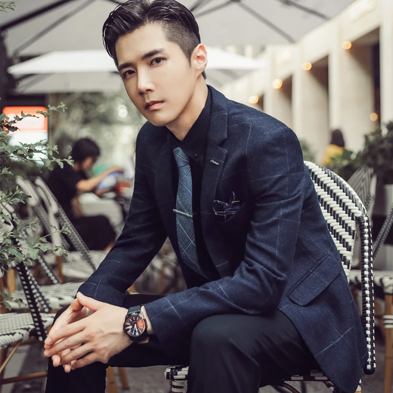 Мужской приталенный пиджак повседневный в британском стиле корейская мода