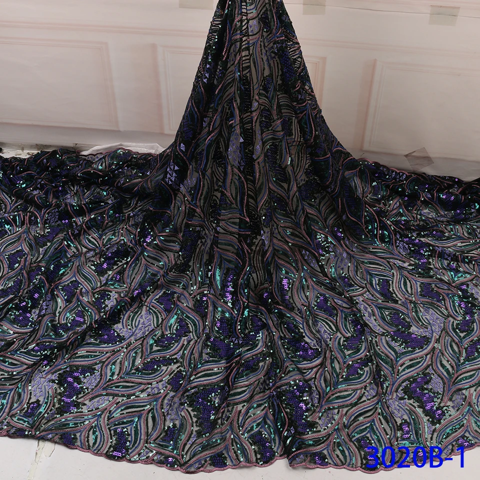 NIAI Sew African French Sequins Lace Fabric High Quality Lace Nigerian Tulle Mesh Lace Fabrics For Wedding Dress XY3020B-1