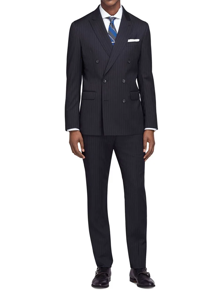 Темно-синий мел в полоску мужской костюм на заказ темно-синий классический
