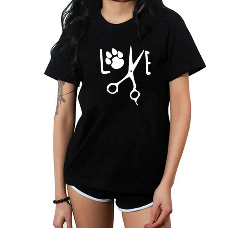 

Футболка с принтом забавной собачки, летняя футболка с коротким рукавом и круглым вырезом для женщин, хлопковая свободная Черно-белая футбо...