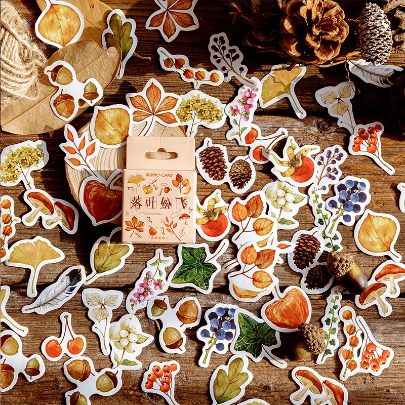 

46PCS Boxed Stickers Falling Leaves Series Creative Plants Sealing Sticker Flakes Scrapbooking Girl School Supplies Stati