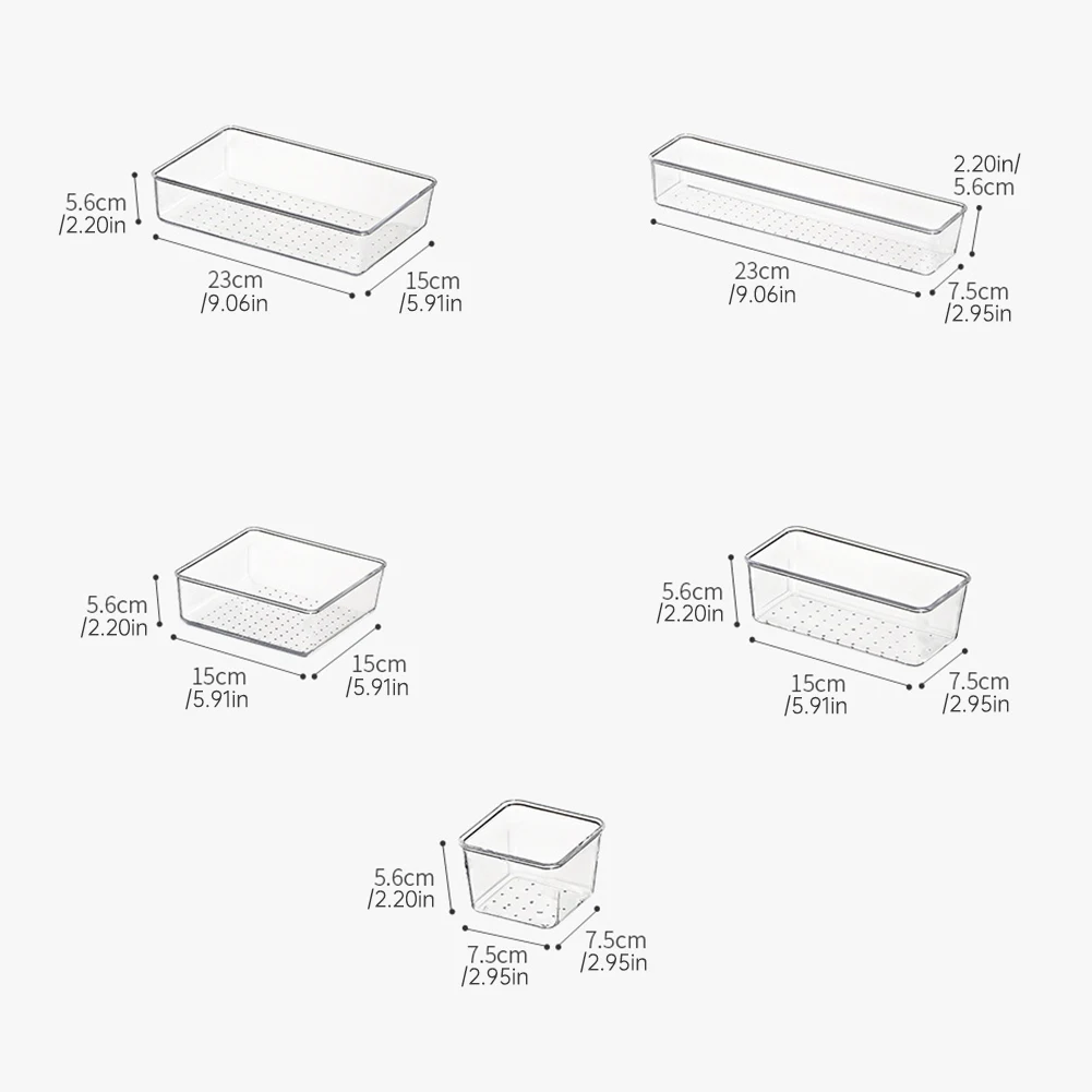 

8PCS Multipurpose Drawer Organiser Set Clear Plastic Cosmetic Drawer Transparent Box Makeup Storage Trays For Office Kitchen