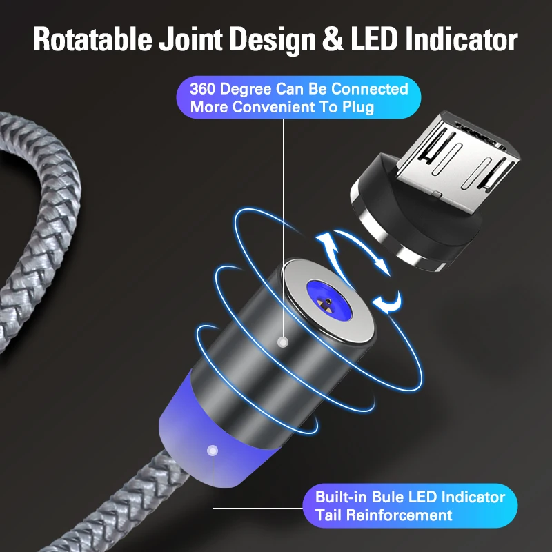 Кабель для зарядки магнитный Posugear USB Type A/ Micro USB/ C/ Lightning 2.4A|Кабели мобильных