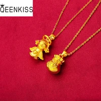 qeenkiss nc5124 2021 fine jewelry wholesale fashion woman birthday wedding gift angle fortune bag 24kt gold pendant necklaces