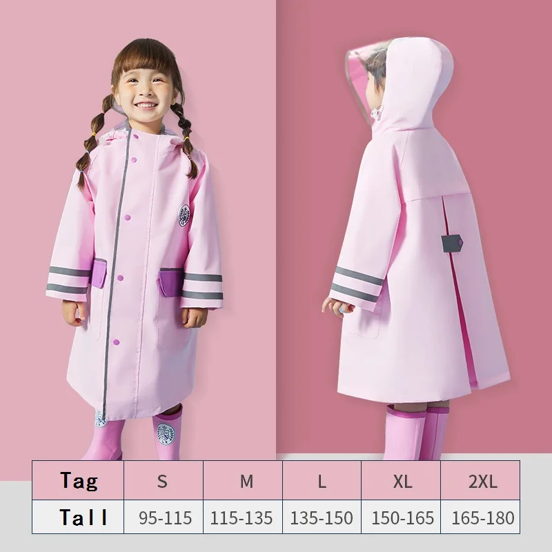 

School Girls Boys Rain Coat Stormbreak Polyester Kids Poncho Hidden Schoolbag Space Hooded Children Raincoat Reflector 95-180cm