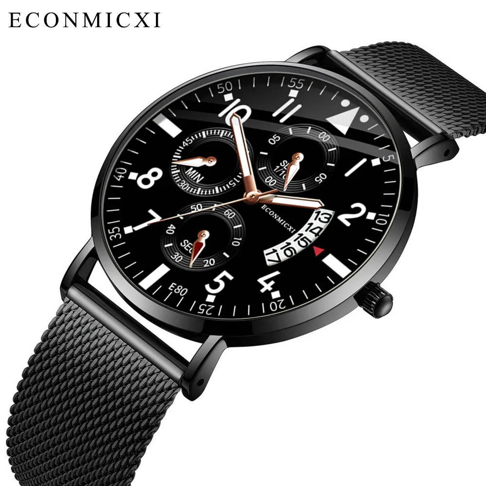 

Luxury Men’s Quartz Watches Fashion Sport Stainless Steel Case Leather Band watch Male Business Clock Relogio Masculino Gifts /d