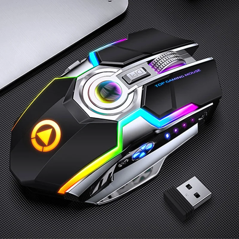 

Мышь игровая беспроводная аккумуляторная Бесшумная, 1600 DPI, 7 клавиш, RGB светодиодный Светка, 2,4 ГГц