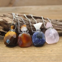 natural agates rose quartzs faceted perfume bottle pendant necklace healing gems essential oil vial charms fashion jewelryqc1129