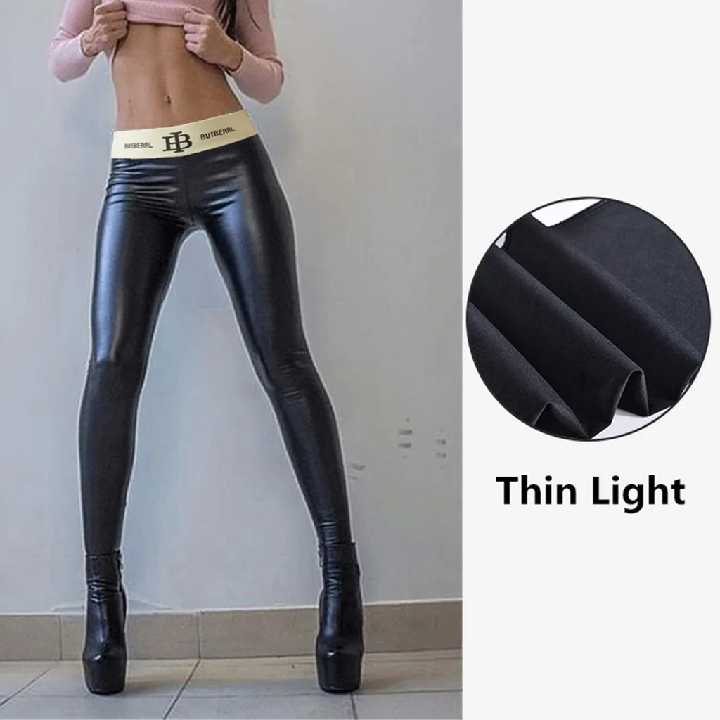 

40# Leather Leggings Lace-up Buttocks Slim Nine-minute Womanpantssexy Skinny Push Up Leggins Push Up Womanpants