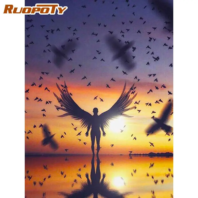 

RUOPOTY Picture By Number Angle Kits For Adults Handpainted DIY Paint By Number Figure On Canvas Home Decoration
