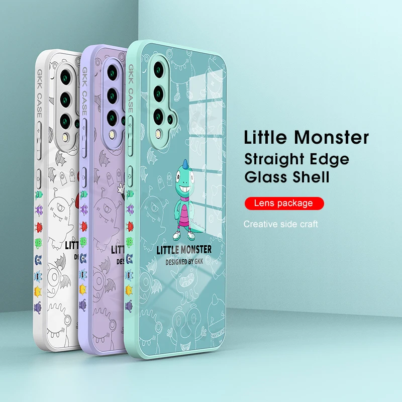 

GKK Tempered Glass Case For Huawei Nova 5 6 7 8 Pro 5G Cutely Monster Straight Edge Cover For Huawei Nova 5 6 7 8 Pro 5G Case