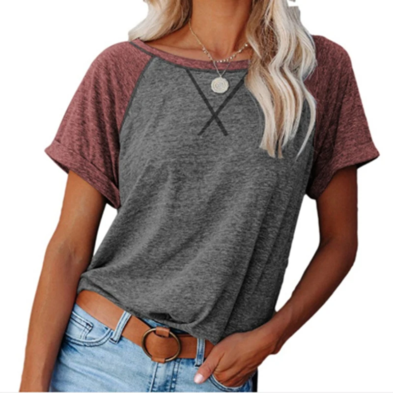 

2021 Summer T-shirt Raglan Sleeves T Shirt Women CLothes Casual Loose O Neck Tops Tee Shirts Female Short Sleeve Top Lady Tees