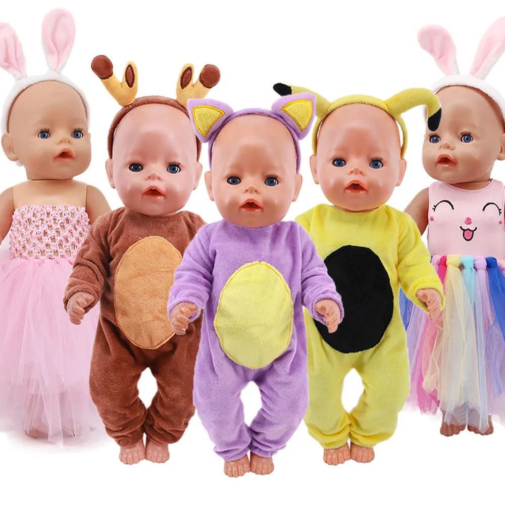 

Doll Clothes Dress/Coverall+Hair Band Cute Animal Style For 18Inch American Doll Girls 43Cm New Born Baby Items,Doll Accessories