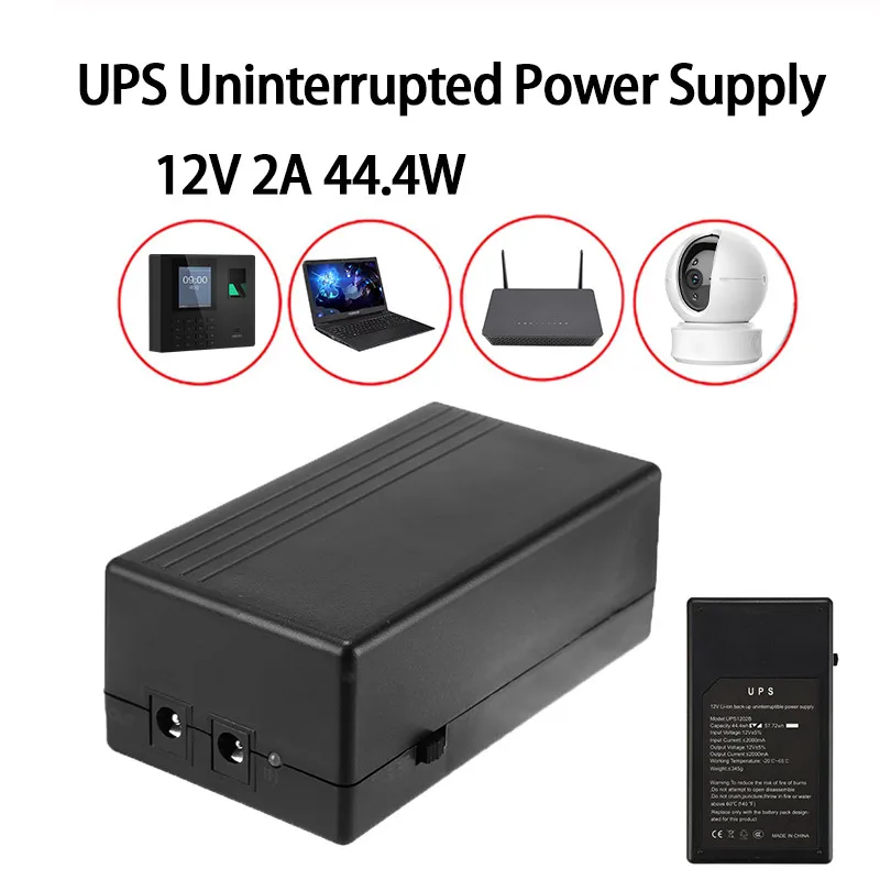Fuente de alimentación de seguridad en espera de 12V, 2a, 44,4 W, UPS, fuente de alimentación de respaldo ininterrumpida, Mini batería para enrutador de cámara