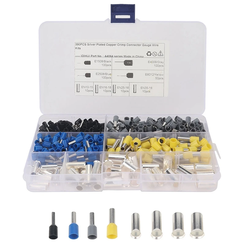 390Pcs AWG (2 4 6 8 10 12 14 16) Wire Ferrules Kits Crimp Terminal Connector Sleeves Crimping Tool |