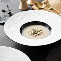 creative black and white dinner plate ceramic stone pattern straw hat plate household round dessert noodle soup plate tableware