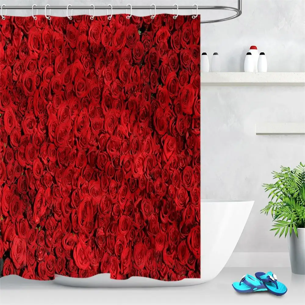 Современные водостойкие шторы из полиэстера с красными розами для душа тканевые