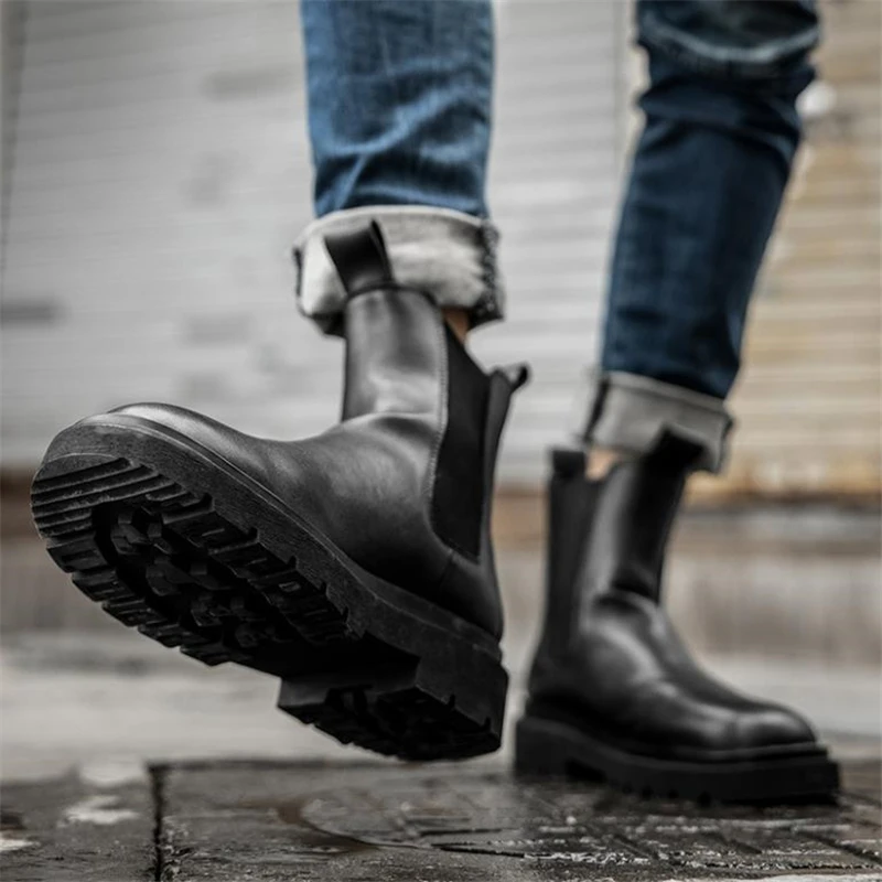 Мужские ботинки челси из натуральной кожи водонепроницаемые без шнуровки