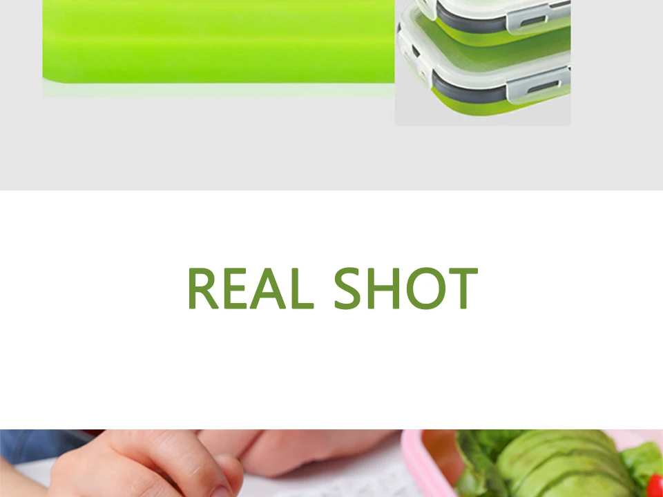Силиконовый складной Ланч-бокс, контейнер для хранения еды, Bento BPA Free, Microwavable, портативный, для пикника, кемпинга, прямоугольная, открытая коробка