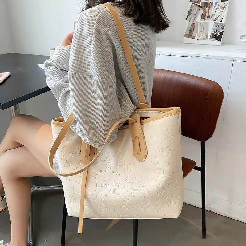 

This summer, big bags are popular for women 2021 new trendy fashion western style hit color wild one-shoulder tote large capacit