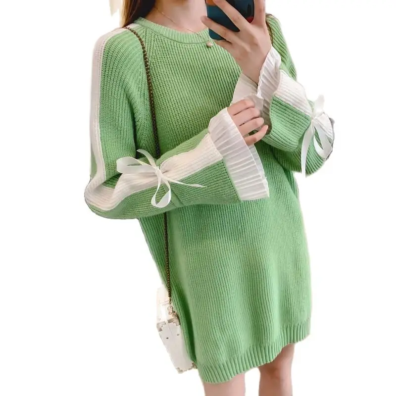 Женский свободный пуловер средней длины Повседневный свитер с длинным рукавом и