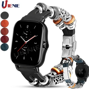 Кожаный ремешок для Xiaomi Huami Amazfit GTS 2 2e GTS 2 Mini, винтажный браслет для Amazfit Bip POP Bip U