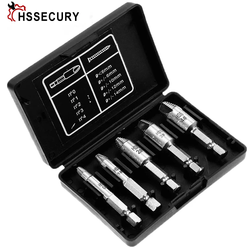 

5Pcs Screw Drill Bits Easy Speedout Stripped Remove Damaged Tool Extractor Set Broken Stuck Screw Removal Tool Kit