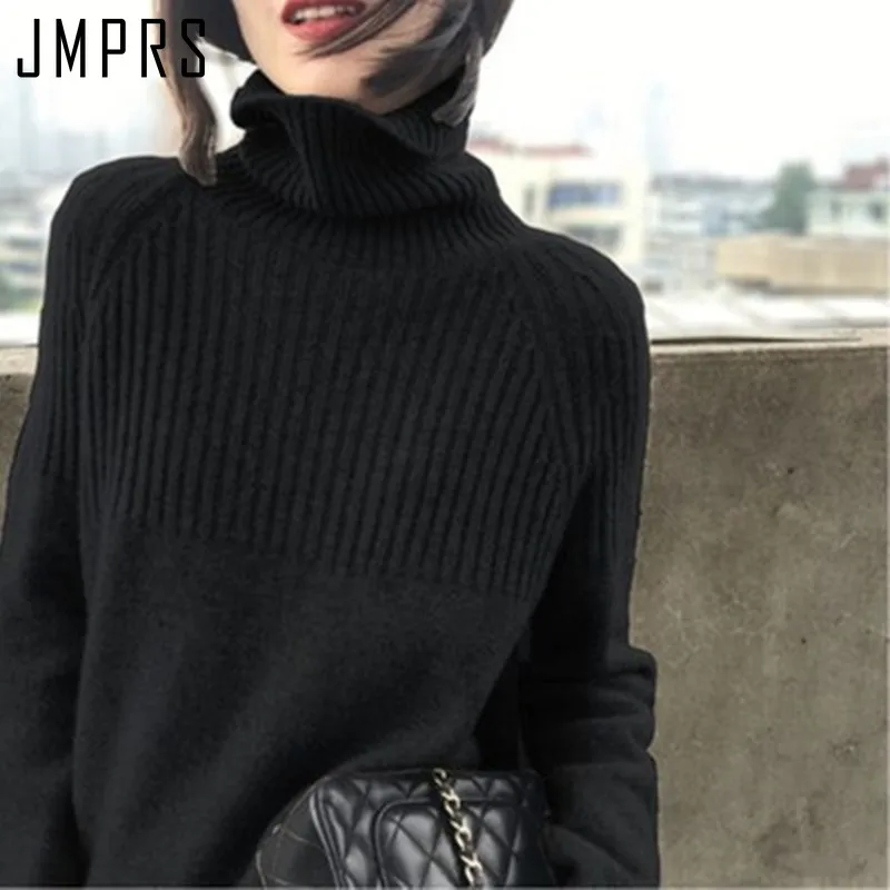 JMPRS 2021 свитер с высоким воротником зимние свободные пуловеры однотонные