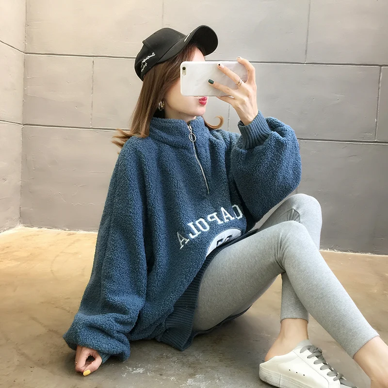 

Women's new loose lambs wool sweater women plus velvet thick coat women autumn and winter