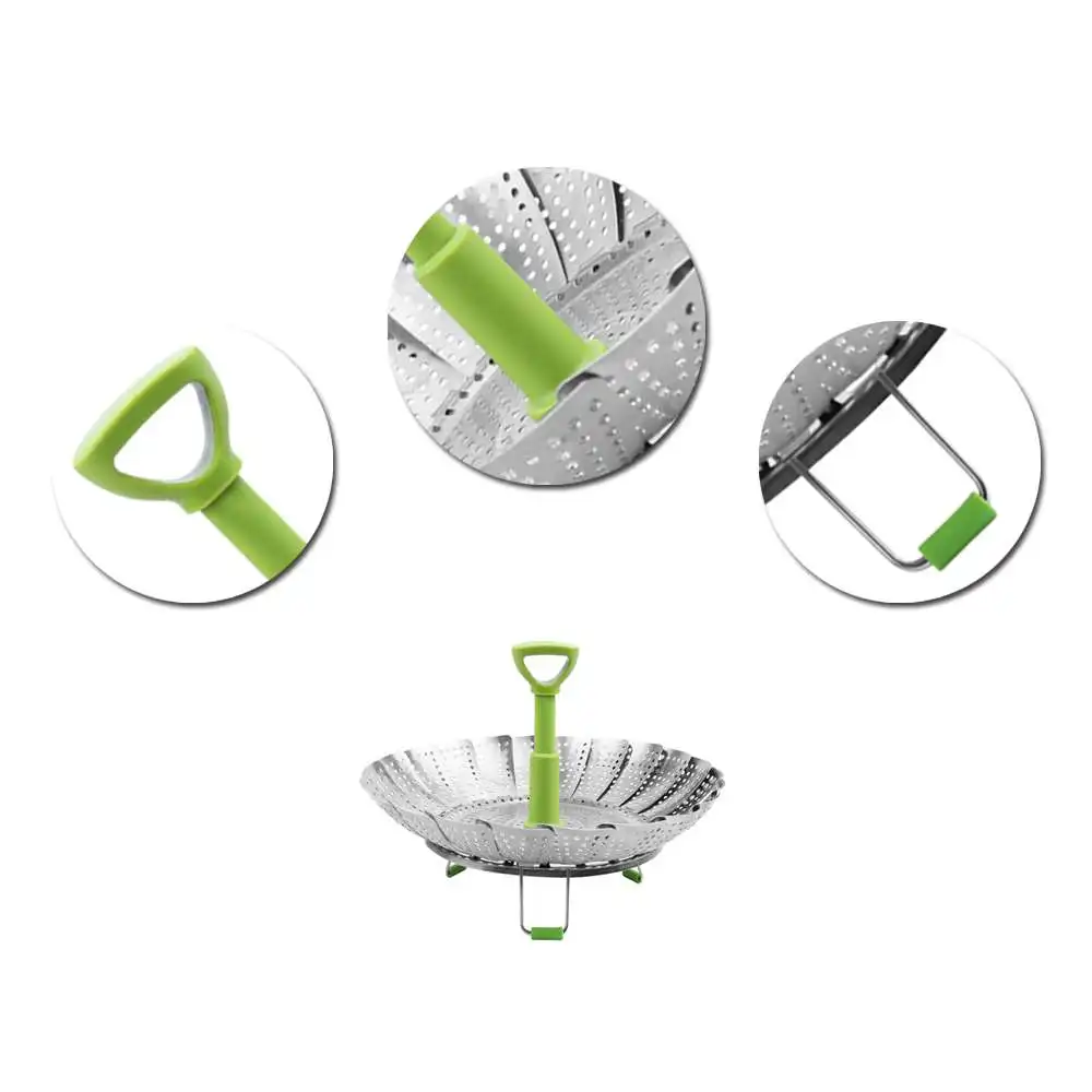 

9 Inch Kitchen Food Steamer Stainless Steel Cookware Steaming Basket Mesh Steamer Folding Fruit Vegetable Vapor Cooker